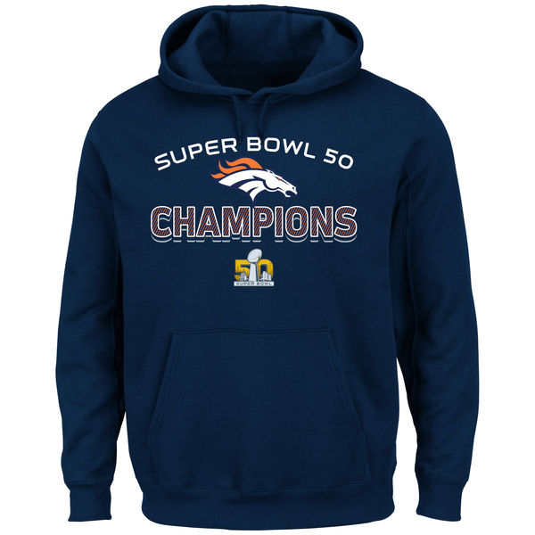 Men Denver Broncos Majestic Super Bowl #50 Champions Beyond Victory Hoodie  Navy